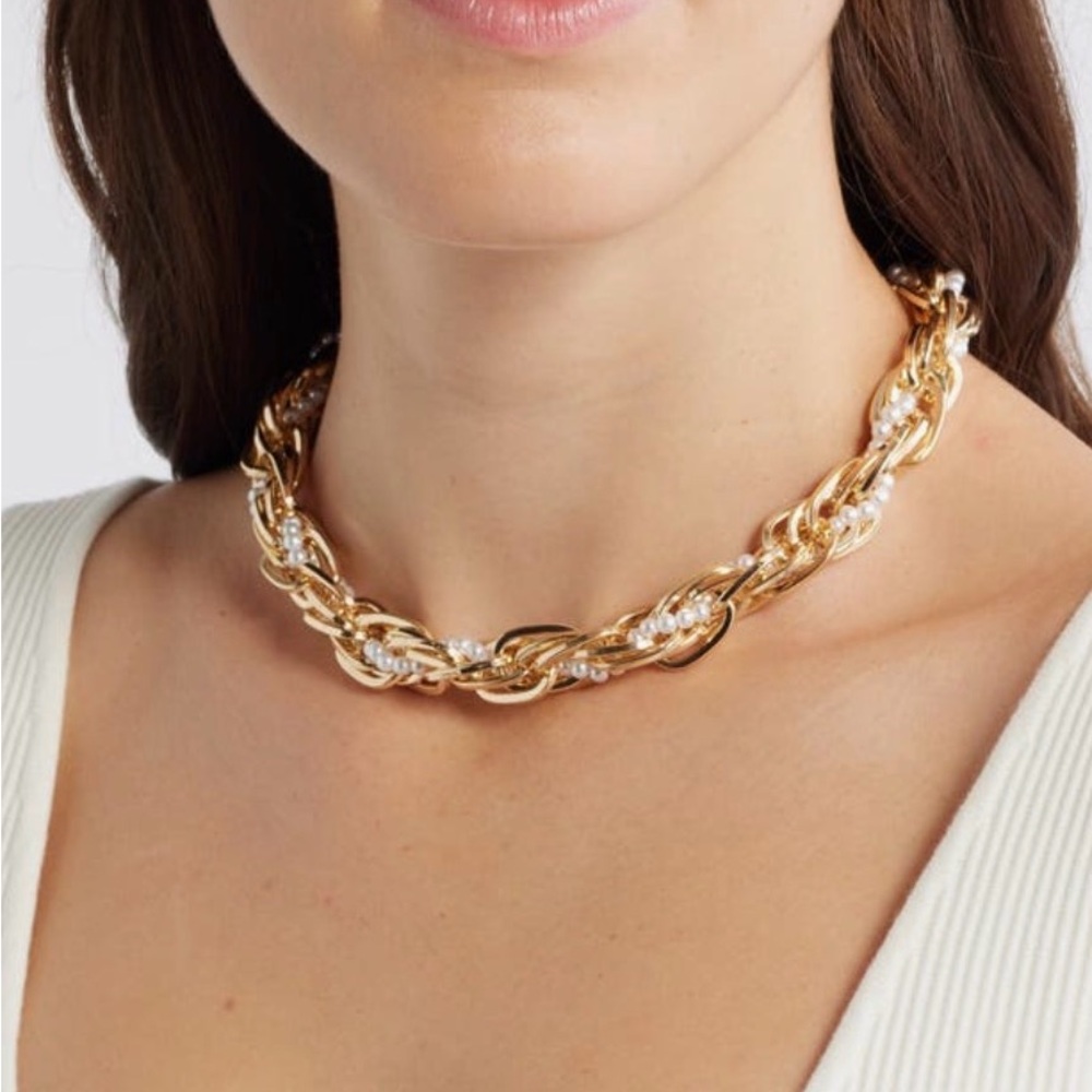 Nordstrom 14k Gold plate, Braided Pearl Choker Necklace. By open edit